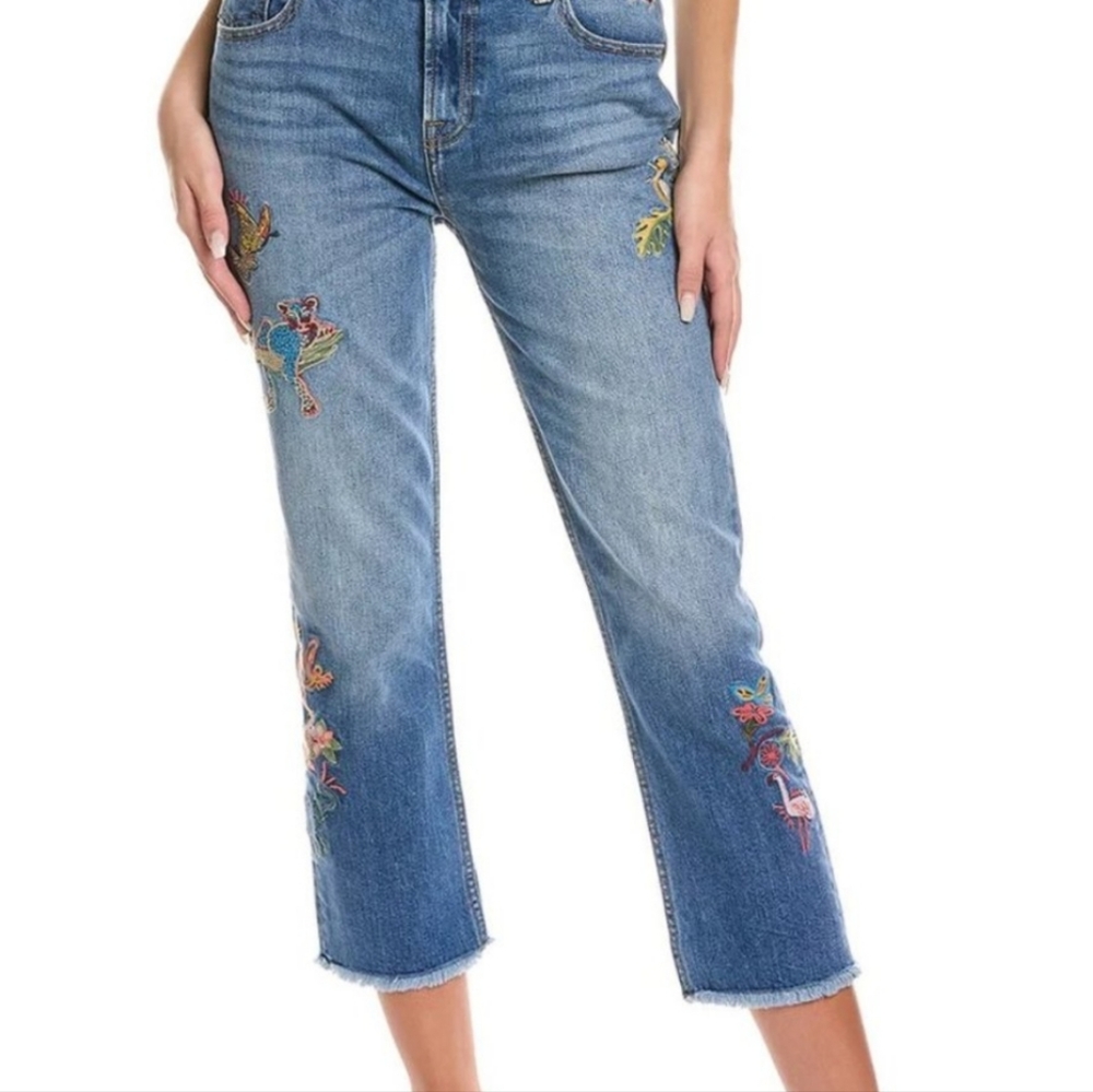 Johnny Was Cropped Boyfriend Embroidered Jean, Size 31